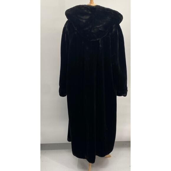Vintage Y2k Gallery Faux Fur Coat Hooded Hook Front Pockets Black Plus Womens 3X - Picture 6 of 13